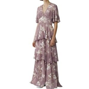Toleen Women's‎ Floral Maxi Dress Tiered Ruffle Sleeve Fairy Whimsey Boho Size S